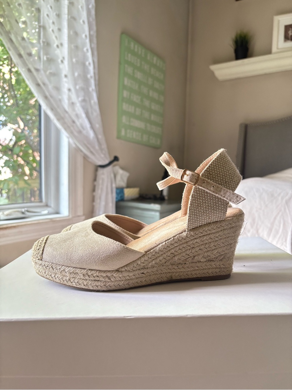 Neutral Espadrille Wedge Sandal with Ankle Strap
